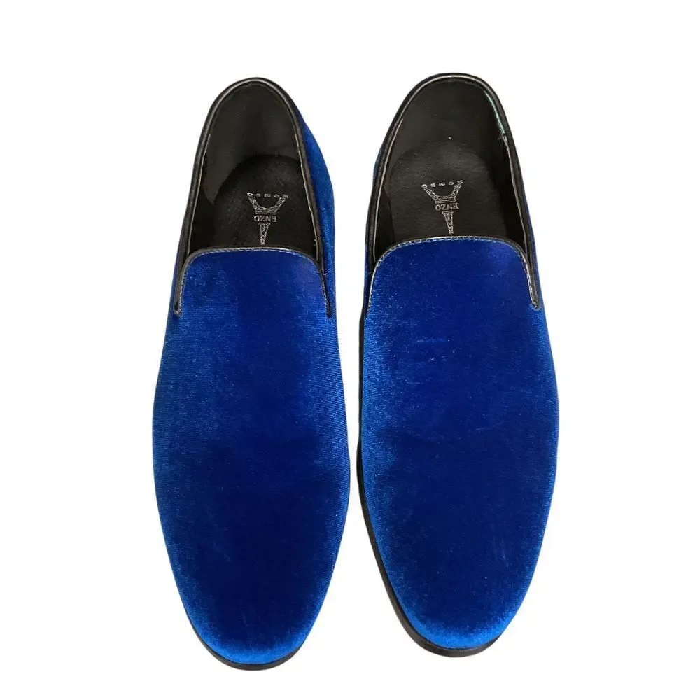 Enzo Men's Sparko 03 Royal Blue Velvet Loafers Size 8.5 Slip‎ On Shoes Classic